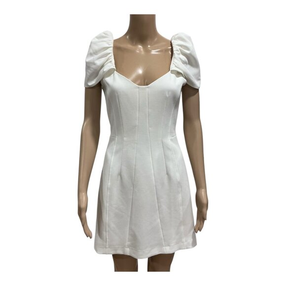French Connection Whisper Gathered Sleeve Mini Dress Size 2 Off-White - Picture 1 of 13
